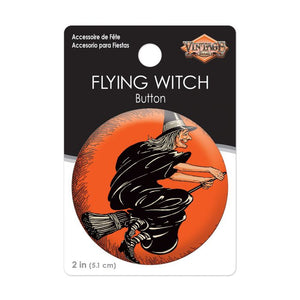 NEW! Vintage Style Beistle 2" Flying Witch Button