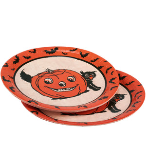 Retro Vintage Style Halloween Plates JOL & Cat
