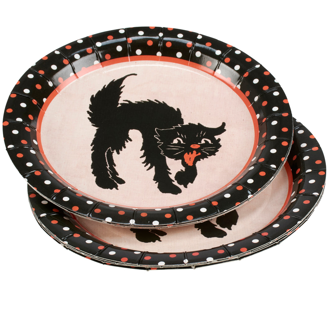 Retro Vintage Style Halloween Cat Plates