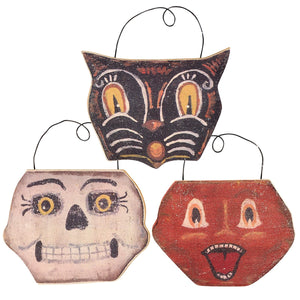 Primitives by Kathy Halloween Faces Ornament Set