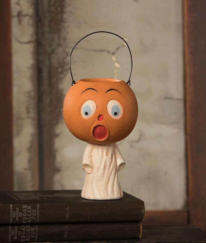 Bethany Lowe Halloween Large Peek-A-Boo Skelly Pumpkin Lantern-14''D Bethany Lowe Halloween Large Peek-A-Boo Skelly Pumpkin Lantern-14''D