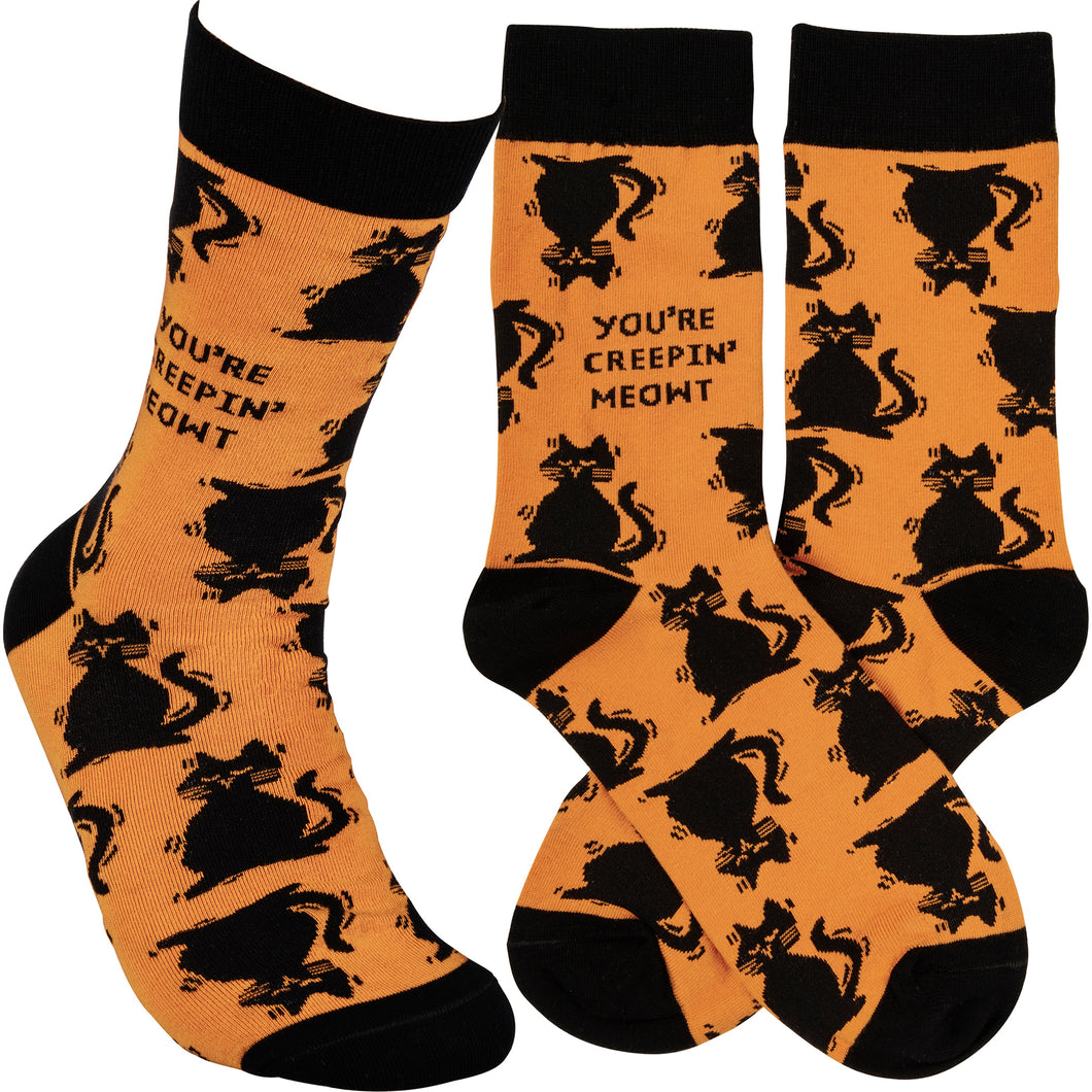 Black Cat Socks - You're Creepin' Meowt