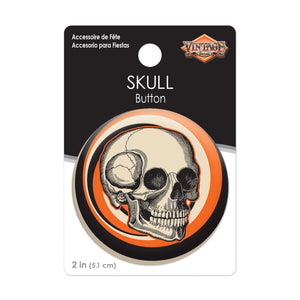 NEW! Vintage Style Beistle 2" Skull Button
