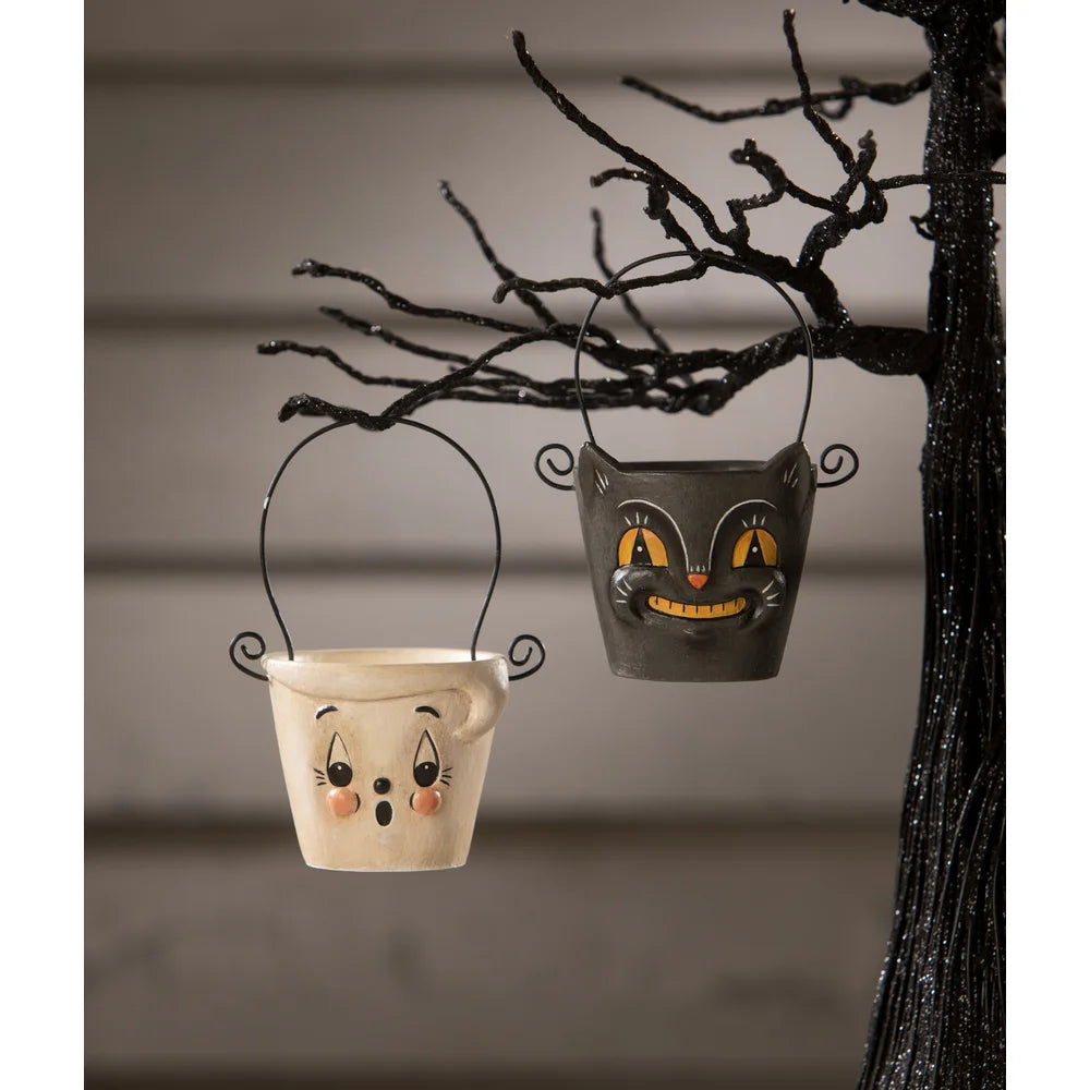 Bethany Lowe Boo & Cat Pail Ornaments