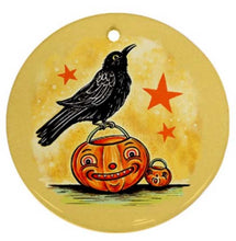Load image into Gallery viewer, Johanna Parker Halloween Cat &amp; Crow Ornament

