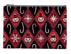 Johanna Parker Spookmas Red Snowmen & Candy Canes Pouch