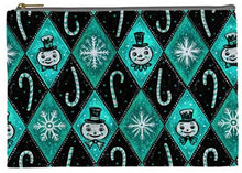 Load image into Gallery viewer, Johanna Parker Spookmas Teal Snowman &amp; Candy Canes Pouch
