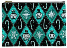 Load image into Gallery viewer, Johanna Parker Spookmas Teal Snowman &amp; Candy Canes Pouch
