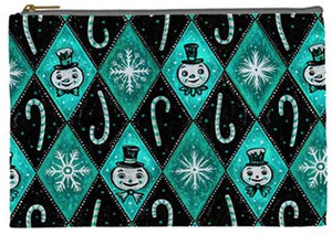 Johanna Parker Spookmas Teal Snowman & Candy Canes Pouch