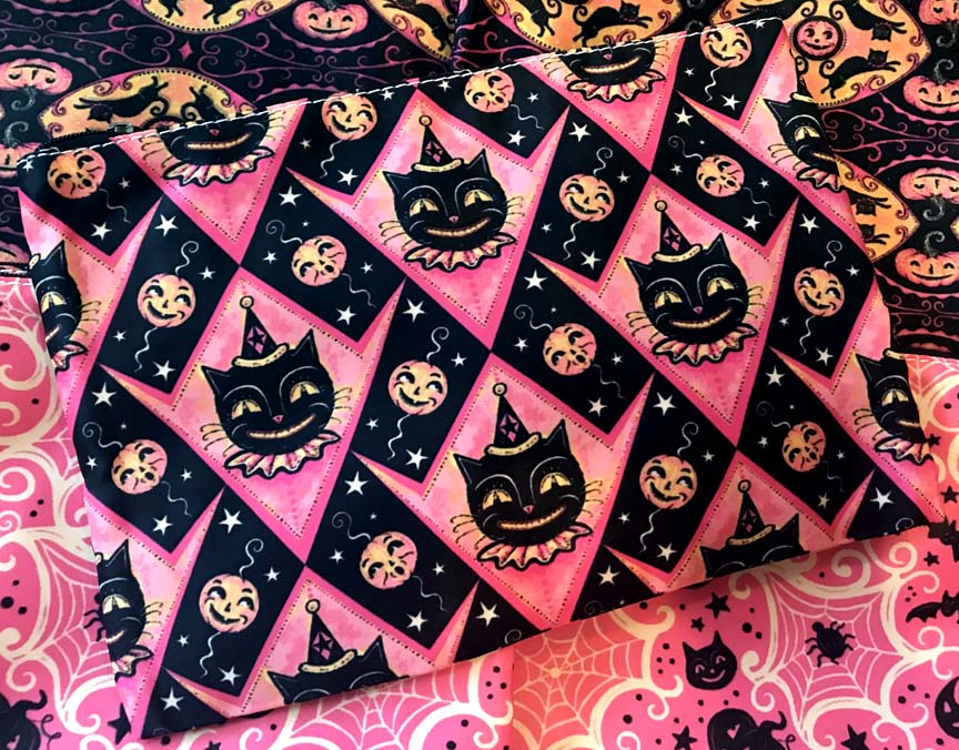 Johanna Parker Pink Grinning Black Cat Pouch or Cosmetic Bag