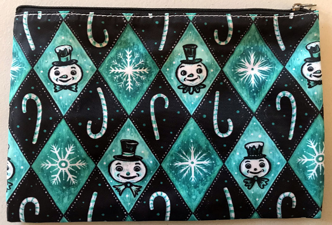 Johanna Parker Spookmas Teal Snowman & Candy Canes Pouch
