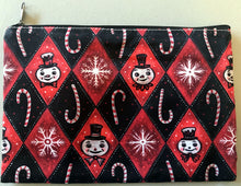 Load image into Gallery viewer, Johanna Parker Spookmas Red Snowmen &amp; Candy Canes Pouch
