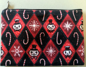 Johanna Parker Spookmas Red Snowmen & Candy Canes Pouch