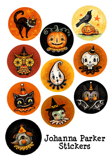Paquet/feuille D'autocollants Vintage Pailletés Sur Le Thème D'Halloween (occasion)