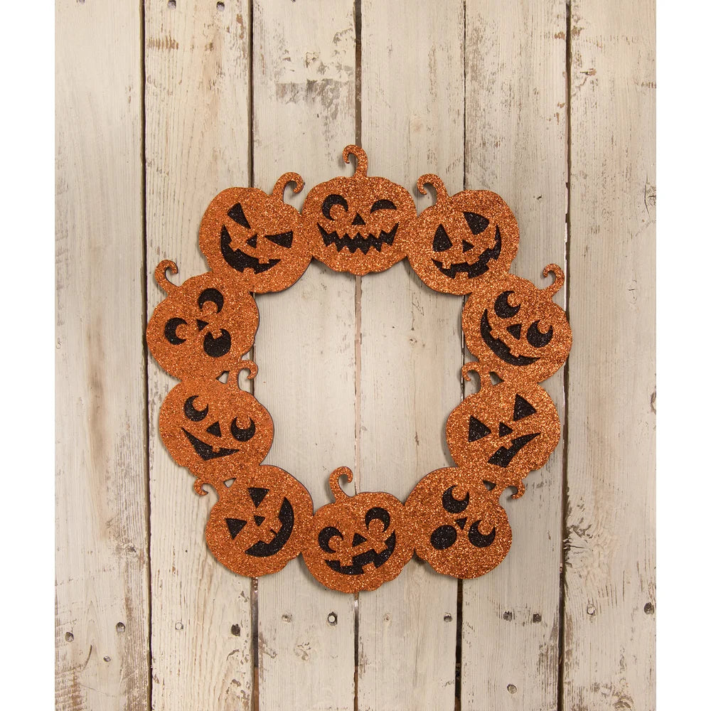 Bethany Lowe Jack-O-Lantern Glitter Wreath